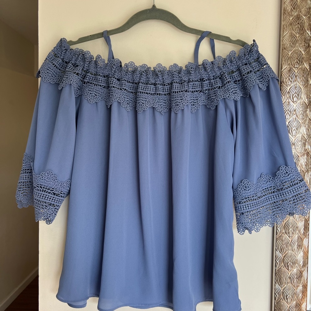 BCX Blue Lace Off-Shoulder Blouse